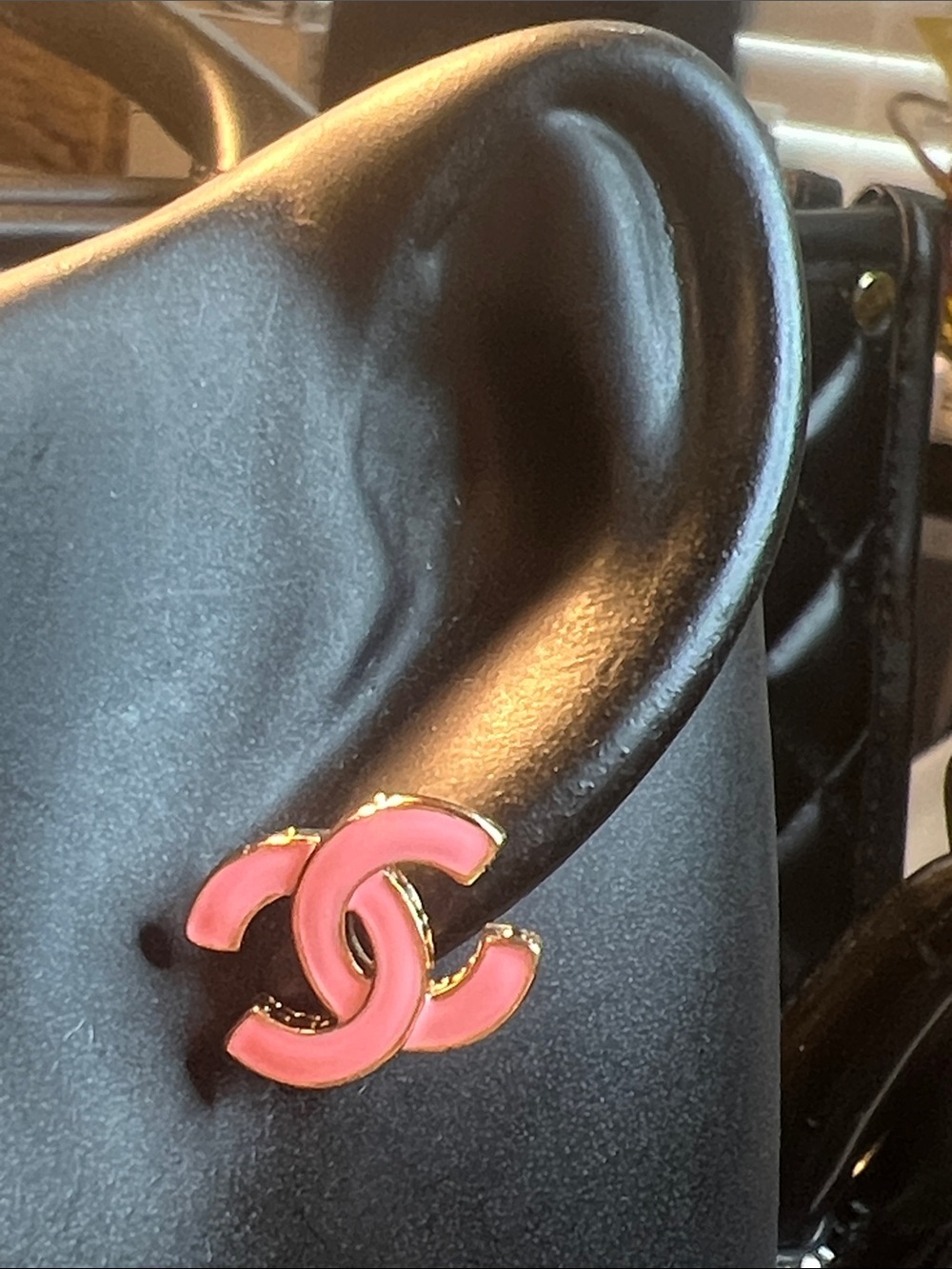 Pink Interlocking Logo Stud Earrings with Gold Trim